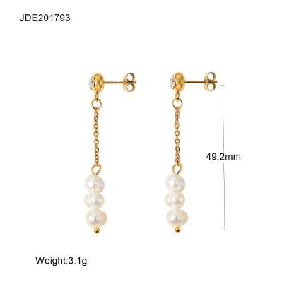 Classic Timeless White Akoya Pearls & Moissanite Diamonds Elegant 18k Vermeil Gold Plated Hoop/Drop Earrings | Mix Mix Style-Mix MIx Style
