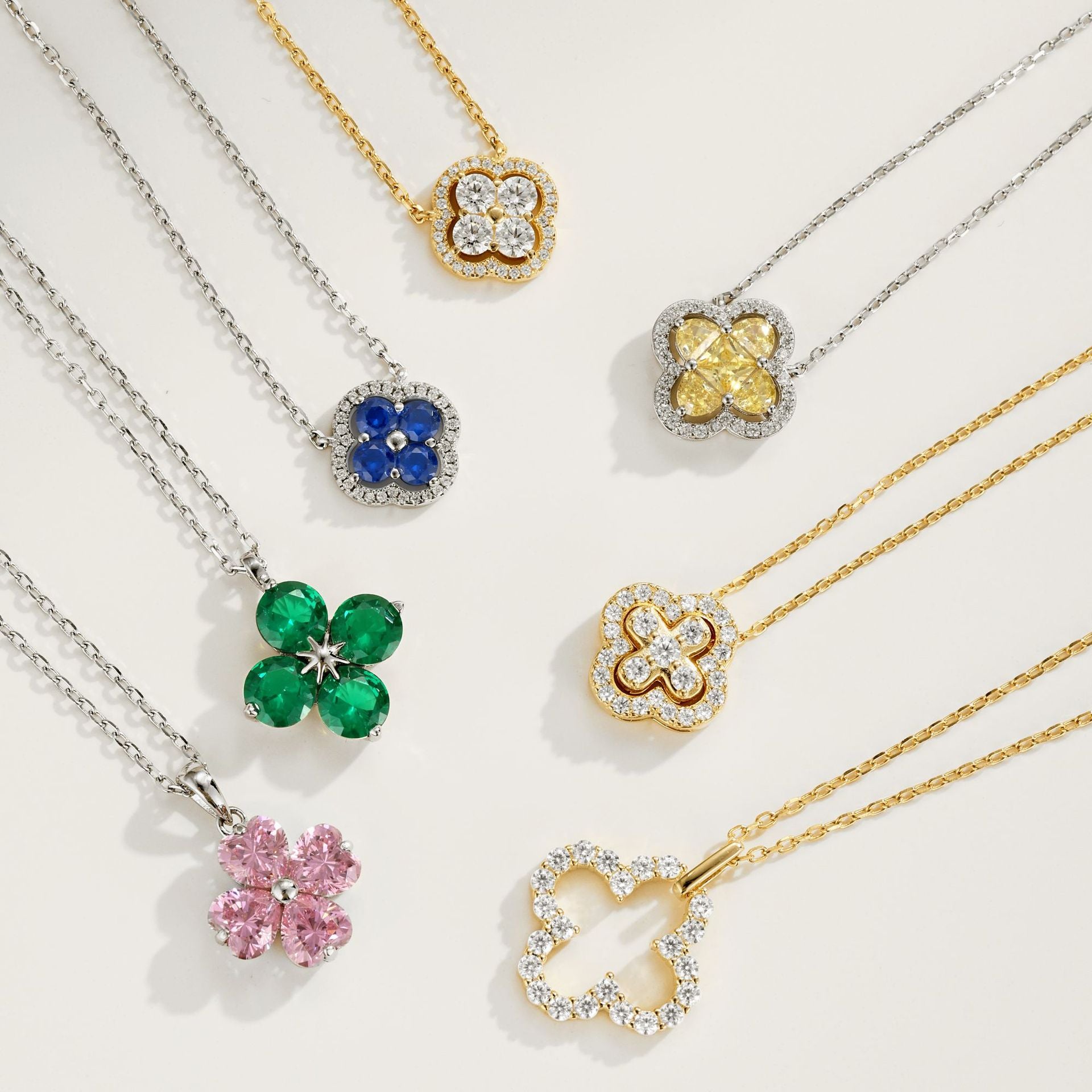 18k White Gold Plated Four-Leaf Clover Cecklace  Moissanite Jewelry-Mix MIx Style