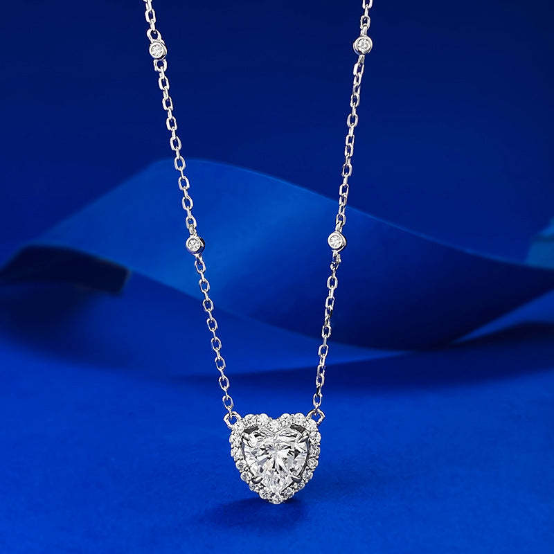 Mujing Jewelry European and American new 3ct S925 silver inlaid 8*8mm heart-shaped necklace pendant female clavicle chain for girlfriend-Mix MIx Style