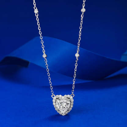Mujing Jewelry European and American new 3ct S925 silver inlaid 8*8mm heart-shaped necklace pendant female clavicle chain for girlfriend-Mix MIx Style