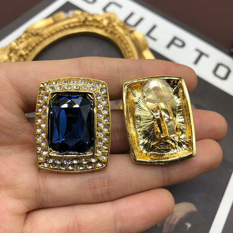 Retro Classic Pendant Akoya Pearls Blue Radiant Cut Diamond Luxury 18k Gold Plated Necklace Earrings Jewelry Set | Mix Mix Style-Mix MIx Style