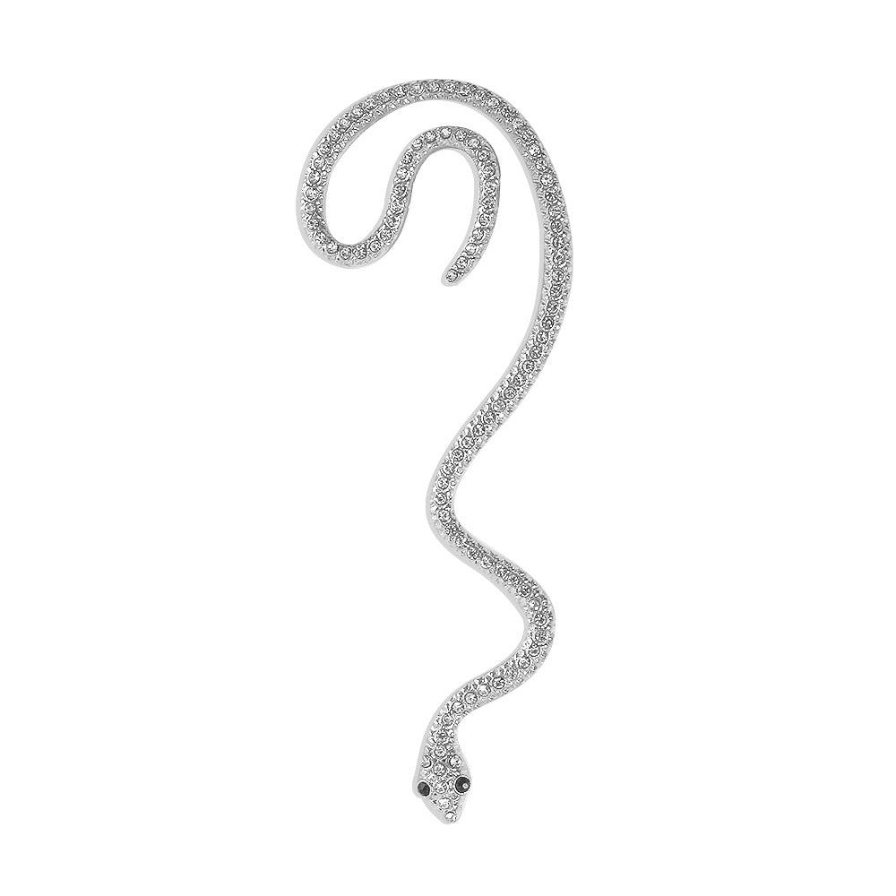 White Snake Trendy Moissanite Diamonds  18k Vermeil/White Gold Plated Ear Crawler Earrings | Mix Mix Style-Mix MIx Style