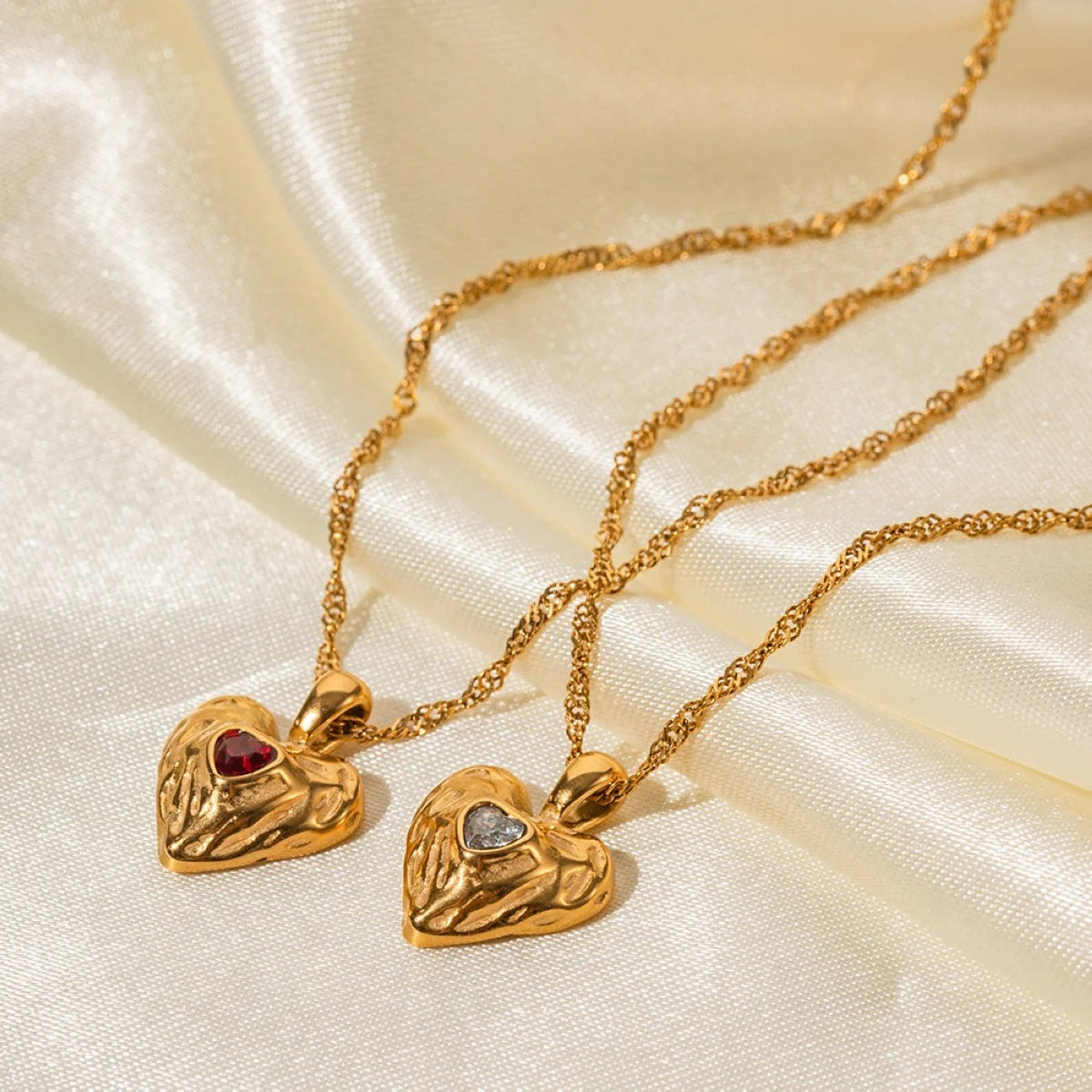 Love Golden Heart Retro Pendant Heart Cut Diamond Luxury 18k Vermeil Gold Plated Necklace Jewelry | Mix Mix Style-Mix MIx Style
