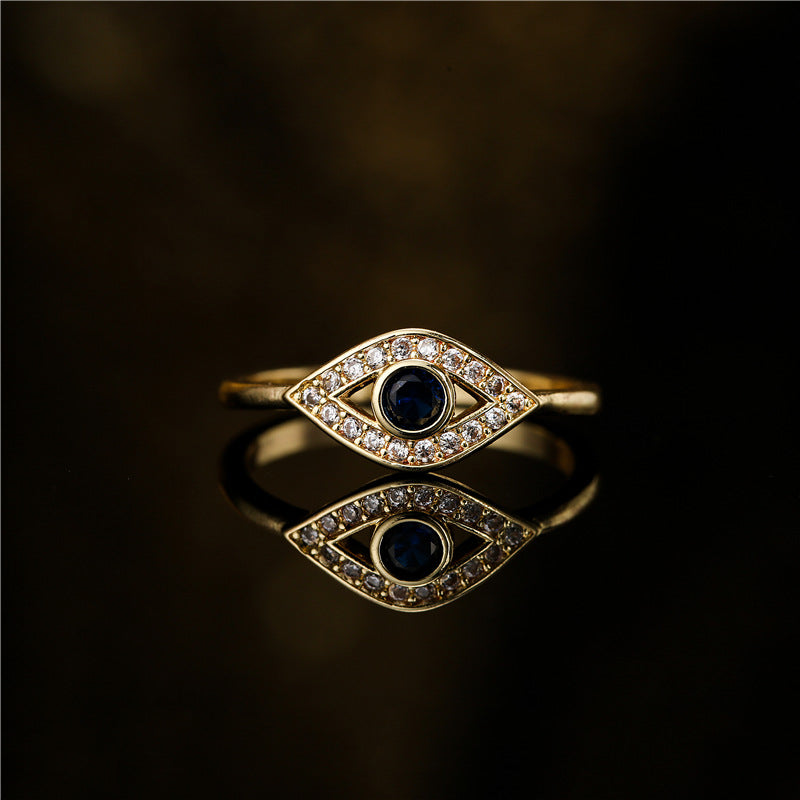 Simple and generous copper-plated 18K gold devil's eye open ring women's European and American fashion trend jewelry ring in stock-Mix MIx Style
