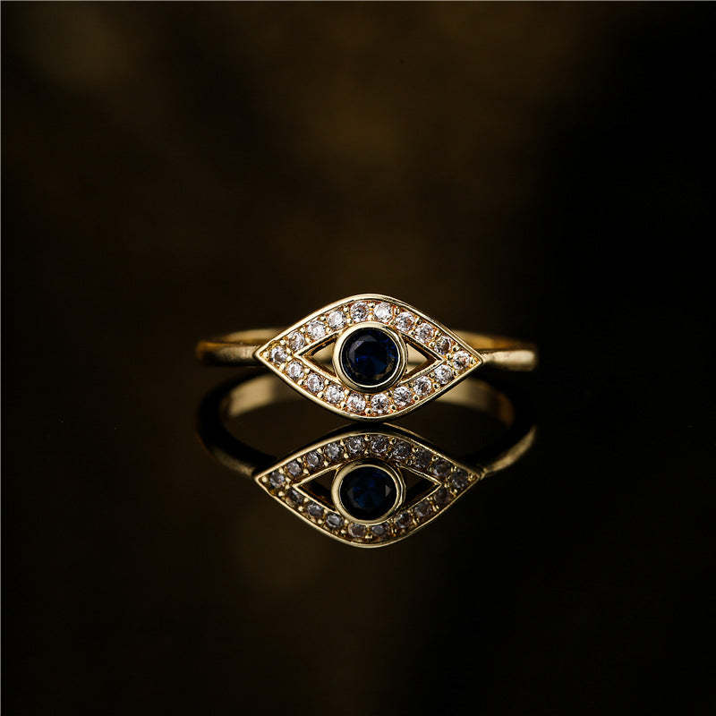Simple and generous copper-plated 18K gold devil's eye open ring women's European and American fashion trend jewelry ring in stock-Mix MIx Style