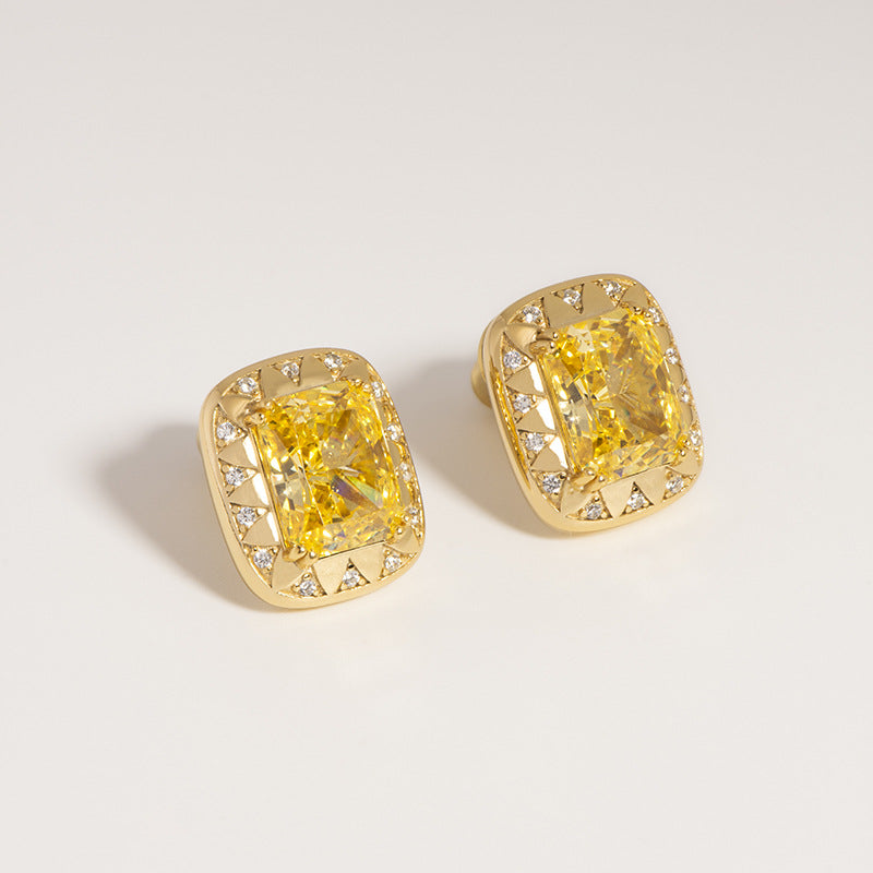 Yellow Classic Trendy Radiant Cut Moissanite Diamonds Elegant 18k Vermeil Gold Plated Stud Earrings | Mix Mix Style-Mix MIx Style