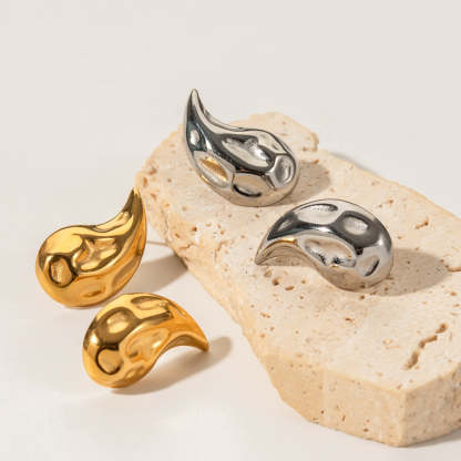 Irregular Drop Shaped Timeless Minimalist 18k Vermeil/White Gold Plated Drop Earrings | Mix Mix Style-Mix MIx Style