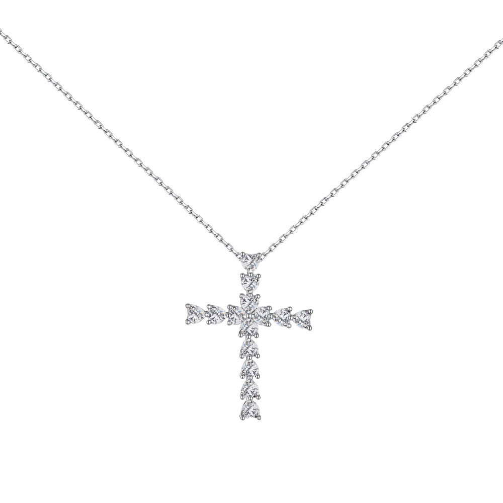 Linlang cross-border new S925 sterling silver cross necklace female European and American fashion ins3*3 heart-shaped zircon clavicle chain-Mix MIx Style