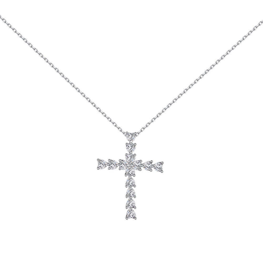 Linlang cross-border new S925 sterling silver cross necklace female European and American fashion ins3*3 heart-shaped zircon clavicle chain-Mix MIx Style