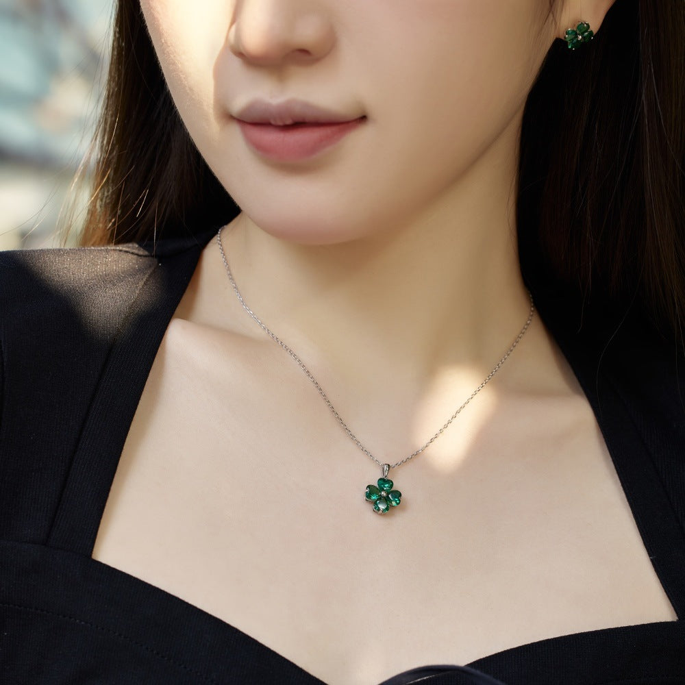 Linlang s925 sterling silver heart-shaped four-leaf clover necklace for women inlaid with love nano zircon fashion light luxury style clavicle chain-Mix MIx Style