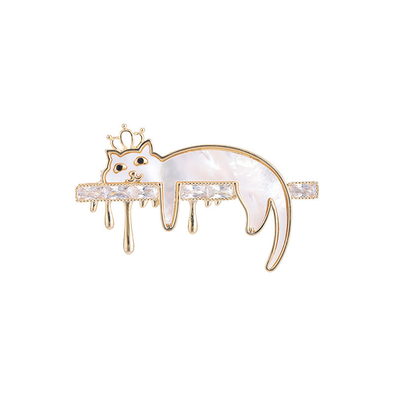 Niche design lazy cat brooch clothing coat accessories high-end natural mother-of-pearl cute lazy cat brooch-Mix MIx Style