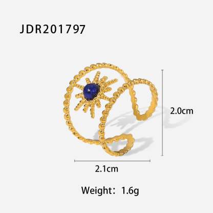 European and American retro stainless steel ring 18k gold plated ring inlaid with malachite jewelry wholesale-Mix MIx Style