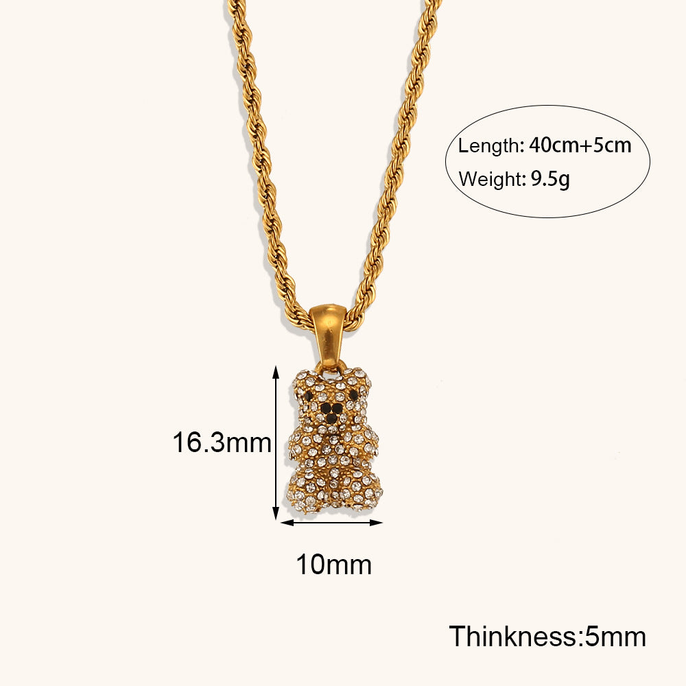 Retro Teddy Bear Classic Solid Diamonds Pendant Luxury 18k Gold Plated Necklace Jewelry | Mix Mix Style-Mix MIx Style