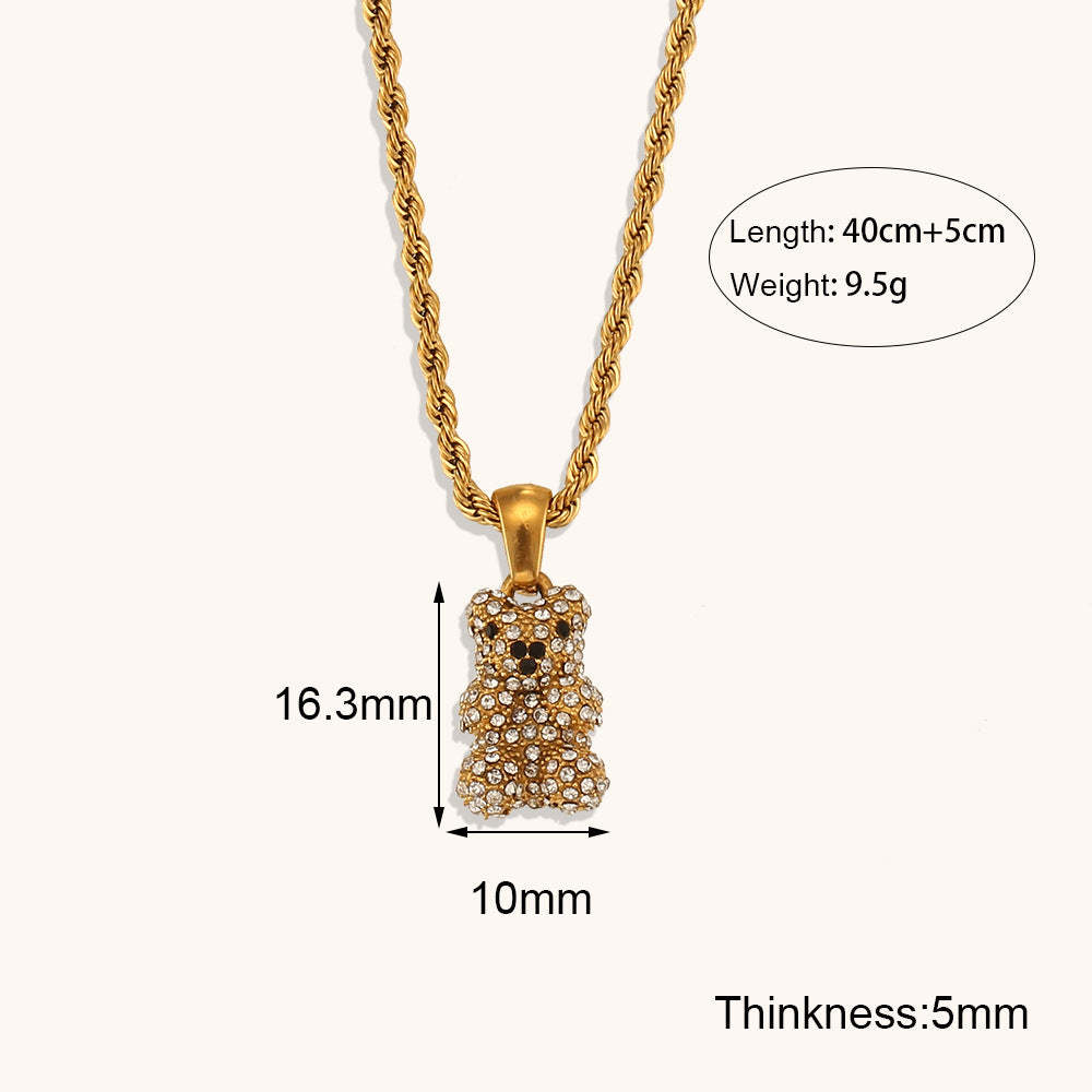 Retro Teddy Bear Classic Solid Diamonds Pendant Luxury 18k Gold Plated Necklace Jewelry | Mix Mix Style-Mix MIx Style