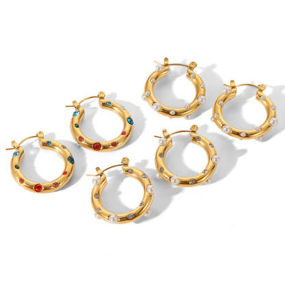 18K Gold Plated Pearl and Moissanites Hoop Earrings | Mix Mix Style [Hot Seller]-Mix MIx Style