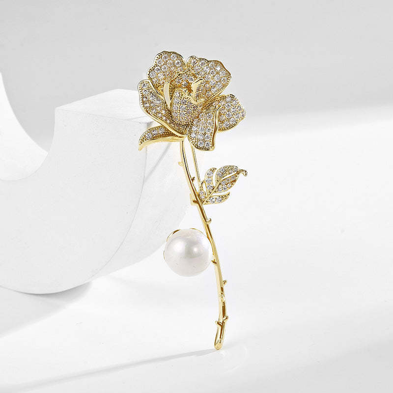 Rose brooch 2023 new trendy high-end exquisite pearl women's brooch suit accessories coat suit corsage-Mix MIx Style