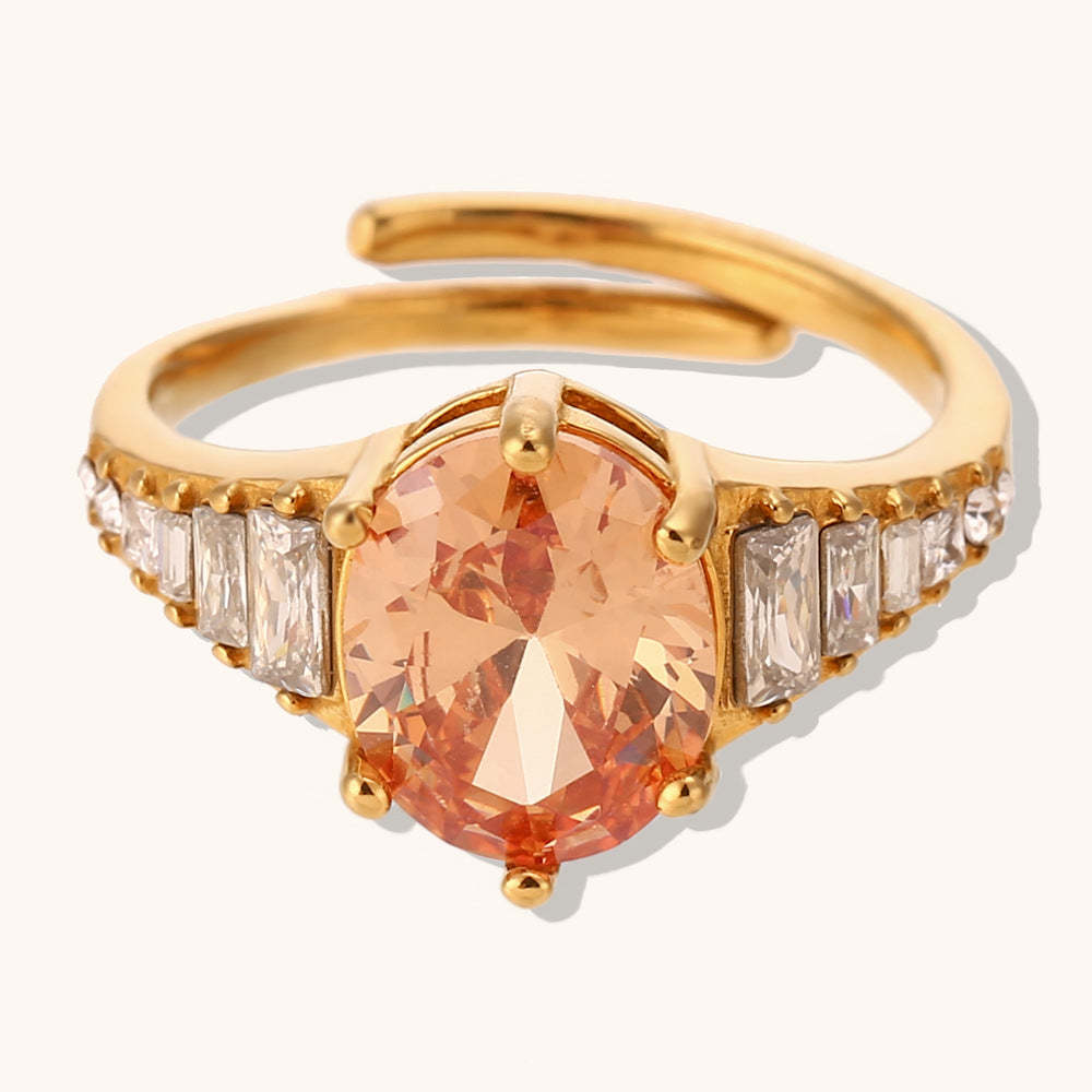 Style Retro Classic Orange/White Oval Cut Diamond Luxury 18k Vermeil Gold Plated Adjustable Ring Jewelry | Mix Mix Style-Mix MIx Style
