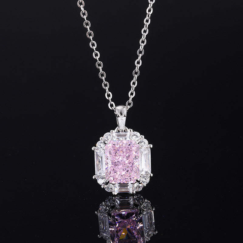 European and American retro fashion daily style high carbon diamond pink diamond pendant ring 8*10 earrings 6*8 set S925 silver-Mix MIx Style