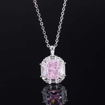 European and American retro fashion daily style high carbon diamond pink diamond pendant ring 8*10 earrings 6*8 set S925 silver-Mix MIx Style