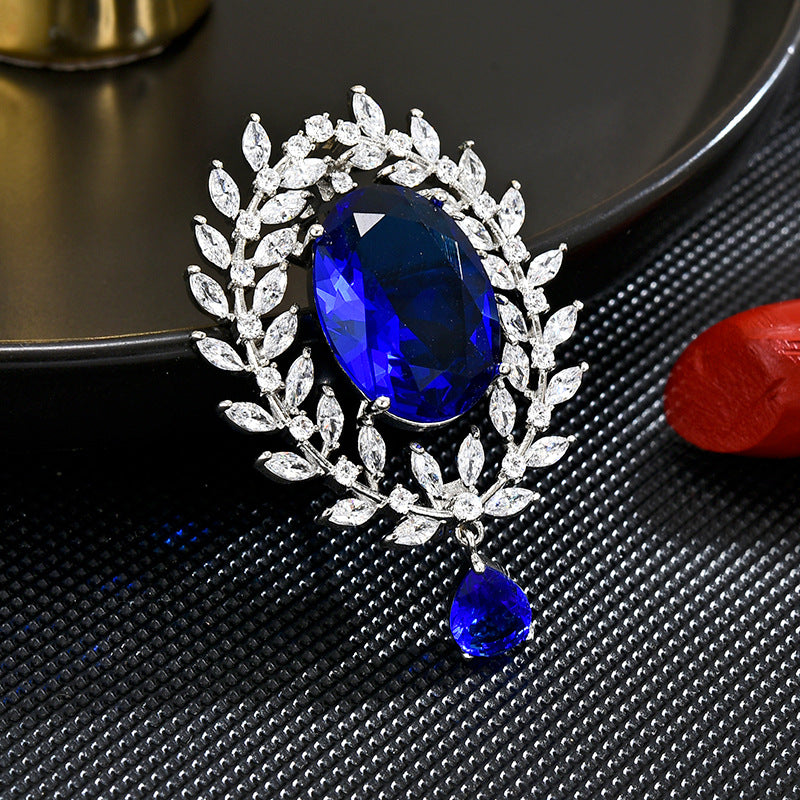 New high-end French retro Austrian crystal brooch luxury olive leaf brooch light luxury accessories manufacturer wholesale-Mix MIx Style