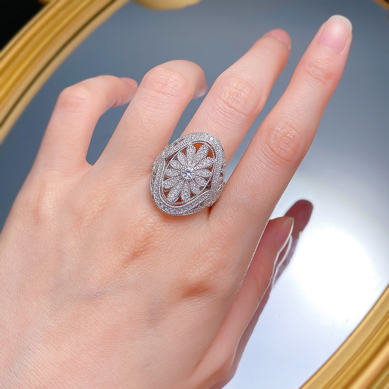 Mujing Jewelry Reunion Rice Fireworks Luxury Ring Silver Gold-plated Heavy Handmade Women's Ring Live Source-Mix MIx Style