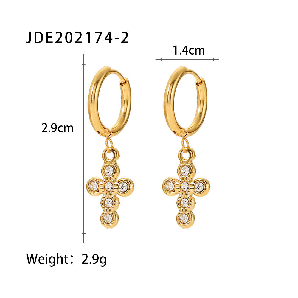 Cross Trendy Akoya Pearl & Moissanite Diamonds 18k Vermeil Gold Plated Vintage Retro Drop Earrings | Mix Mix Style-Mix MIx Style