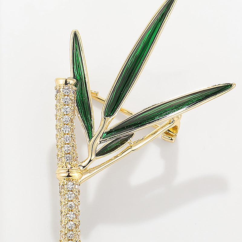 Xiliang Concubine high-end ancient bamboo brooch elegant green enamel leaf zircon brooch cheongsam accessories pin-Mix MIx Style