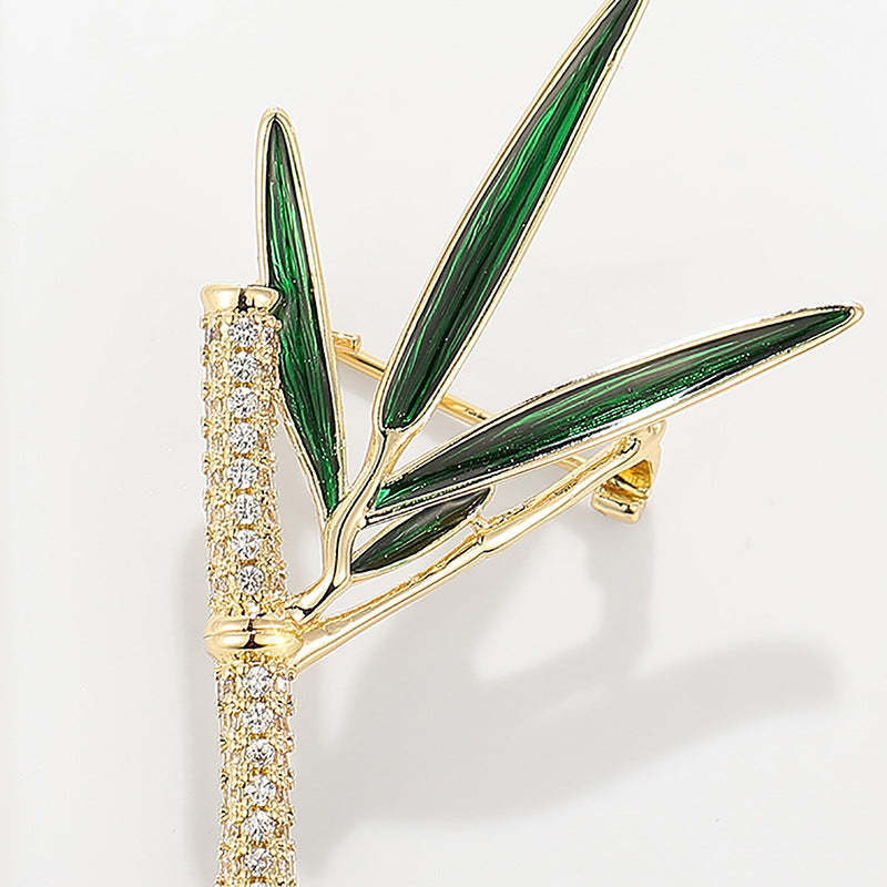 Xiliang Concubine high-end ancient bamboo brooch elegant green enamel leaf zircon brooch cheongsam accessories pin-Mix MIx Style
