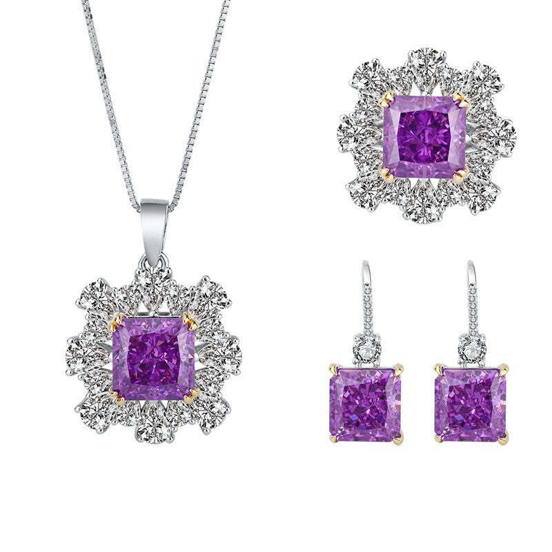 2023 retro style hot selling high carbon diamond radiant cut 10*10 purple diamond hand inlaid set S925 silver-Mix MIx Style