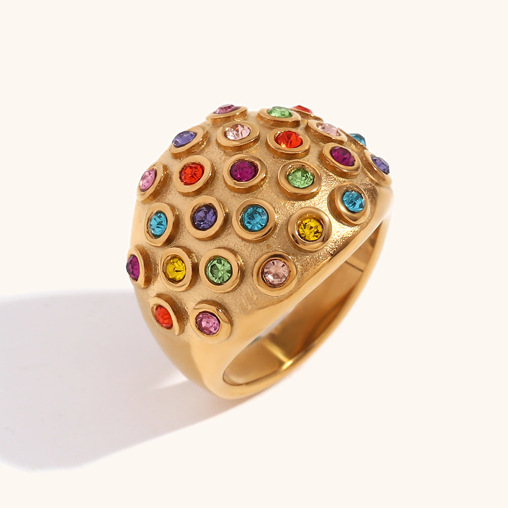 Antique Embellished Retro Colorful Diamonds Luxury 18k Vermeil Gold Plated Ring Jewelry | Mix Mix Style-Mix MIx Style