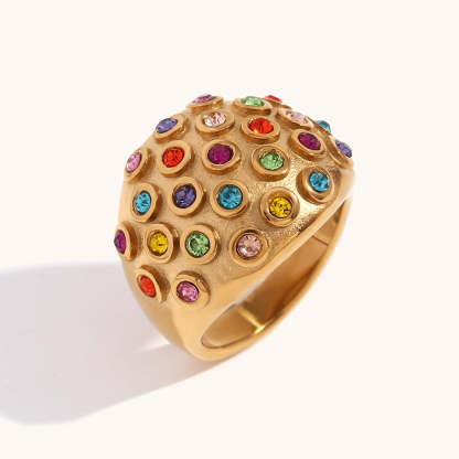 Antique Embellished Retro Colorful Diamonds Luxury 18k Vermeil Gold Plated Ring Jewelry | Mix Mix Style-Mix MIx Style