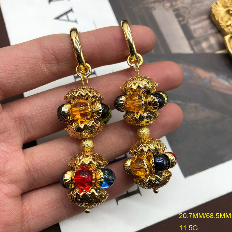 Embelished Red - Multicolor Akoya Pearl & Moissanite Diamonds Elegant 18k Vermeil Gold Plated Drop Earrings | Mix Mix Style-Mix MIx Style