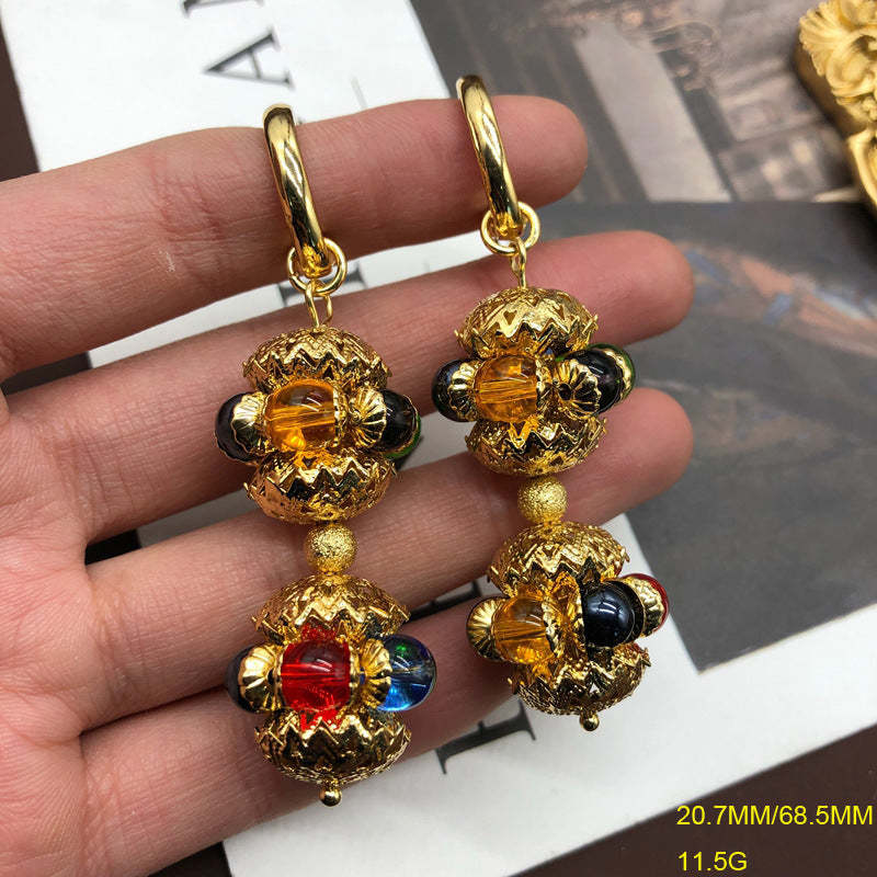 Embelished Red - Multicolor Akoya Pearl & Moissanite Diamonds Elegant 18k Vermeil Gold Plated Drop Earrings | Mix Mix Style-Mix MIx Style