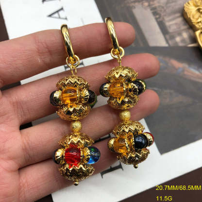 Embelished Red - Multicolor Akoya Pearl & Moissanite Diamonds Elegant 18k Vermeil Gold Plated Drop Earrings | Mix Mix Style-Mix MIx Style