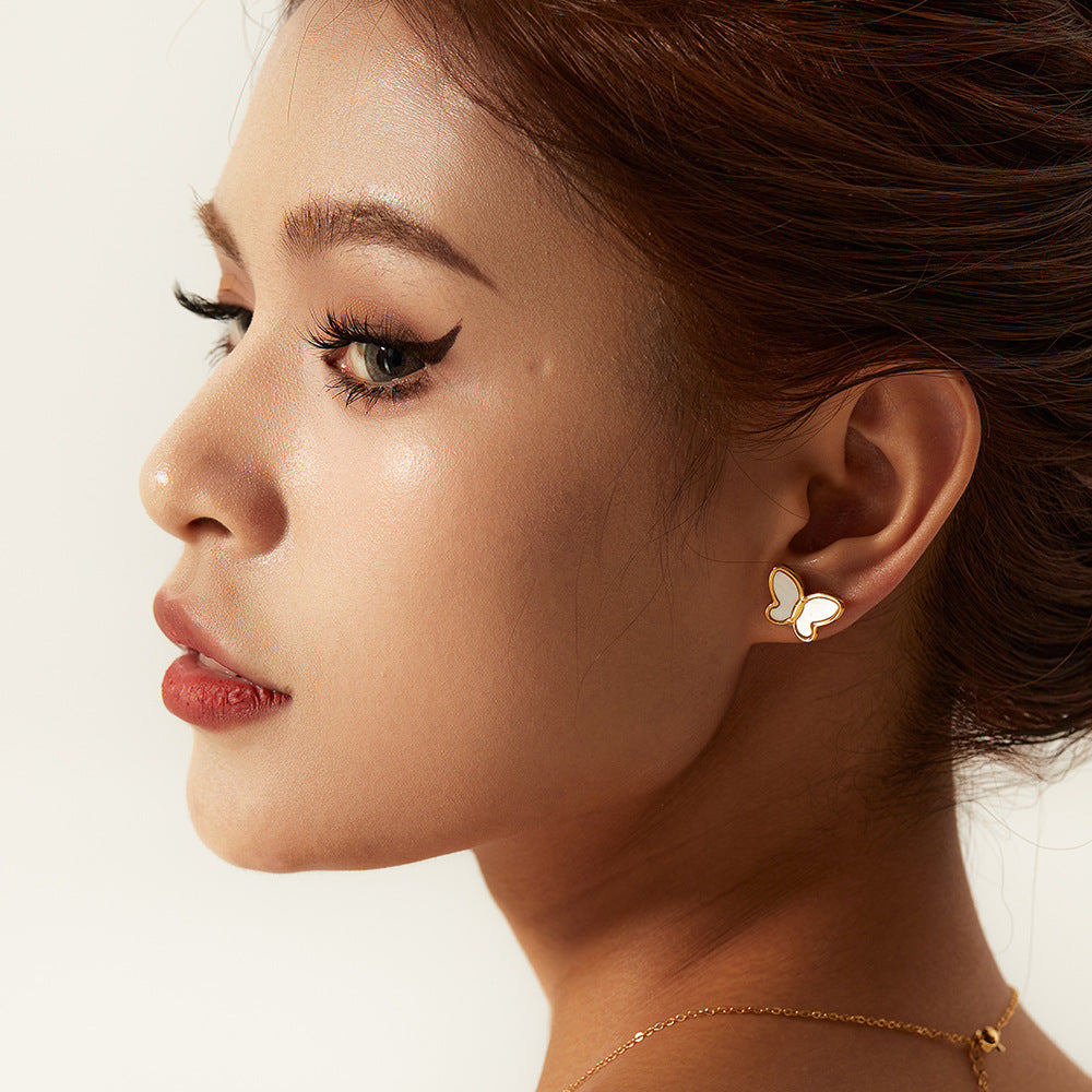 White Butterfly Retro Pendant Elegant 18k Vermeil  Gold Plated Necklace & Stud Earrings Jewelry Set | Mix Mix Style-Mix MIx Style