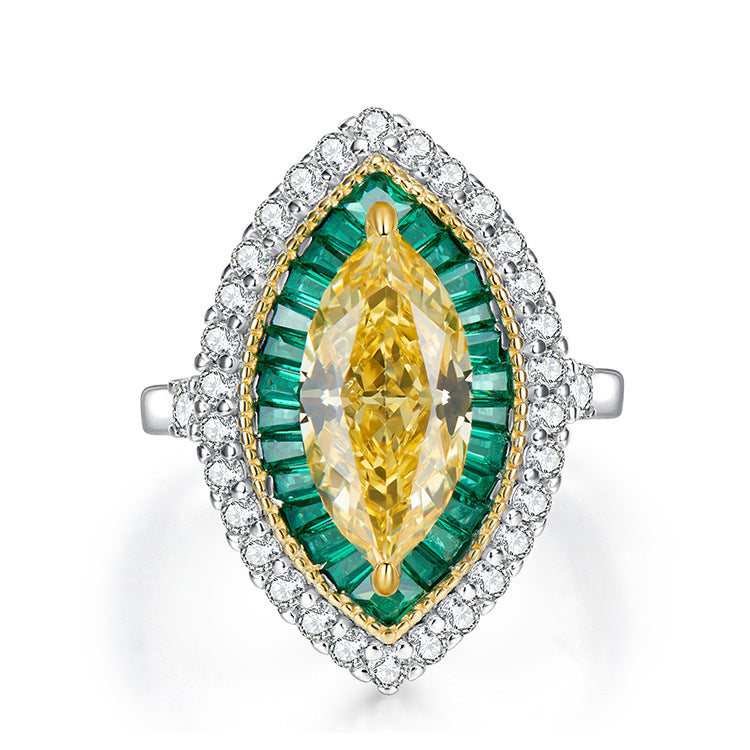 Yellow & Green Unique Marquise Cut Moissanite Diamond 3ct 18k White Gold Engagement Ring | Mix Mix Style-Mix MIx Style