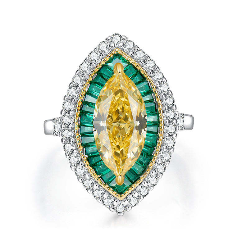 Yellow & Green Unique Marquise Cut Moissanite Diamond 3ct 18k White Gold Engagement Ring | Mix Mix Style-Mix MIx Style