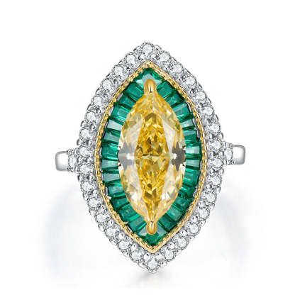 Yellow & Green Unique Marquise Cut Moissanite Diamond 3ct 18k White Gold Engagement Ring | Mix Mix Style-Mix MIx Style