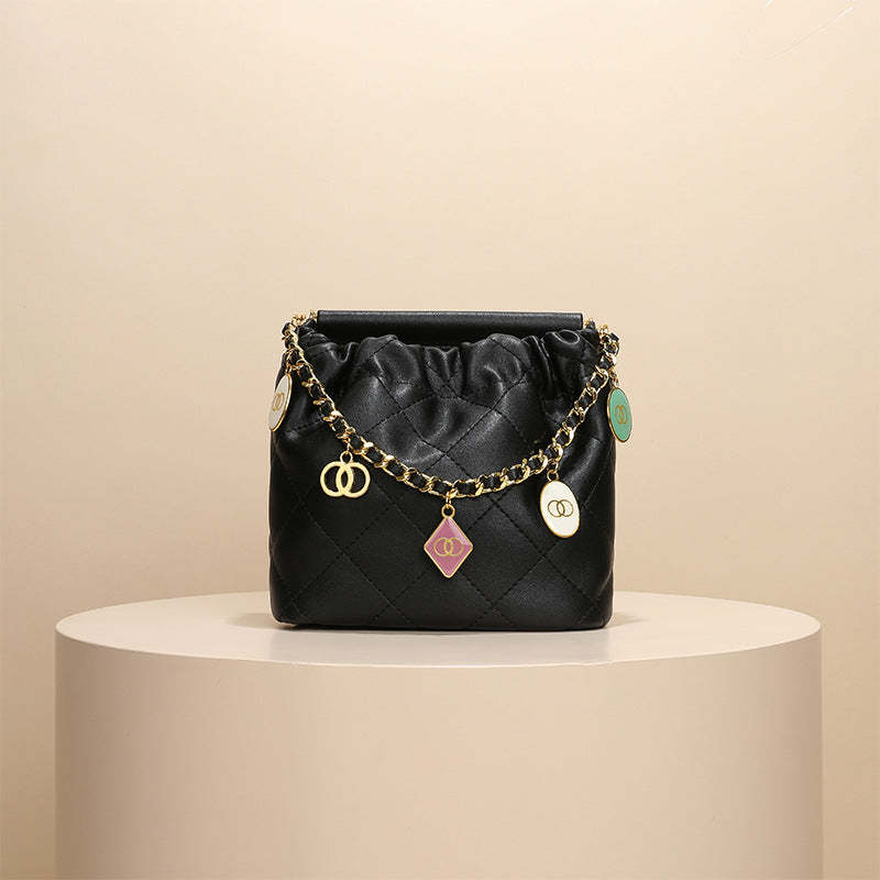 white - pink - green bucket shaped genuine leather gold chain shoulder crossbody small bag | Mix Mix Style-Mix MIx Style