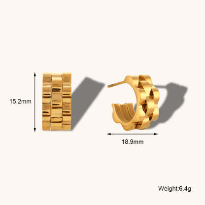 Geometric textued watch pattern 18k Vermeil/White Gold Plated Vintage Retro Hoop Earrings | Mix Mix Style-Mix MIx Style