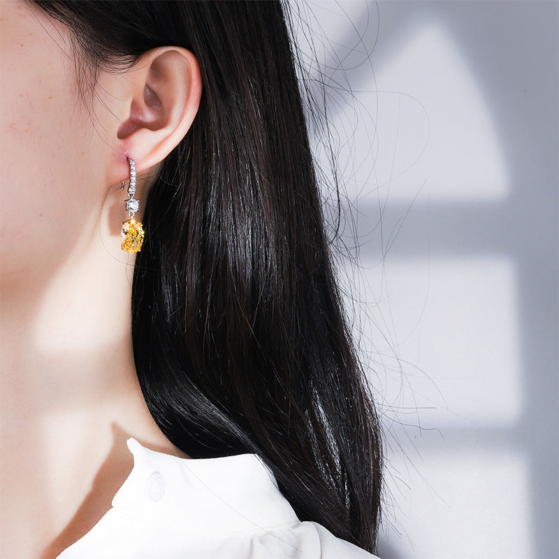 White - Pink - Yellow Classic Oval Shaped Moissanite Diamonds Elegant 18k White Gold Plated Drop Earrings | Mix Mix Style-Mix MIx Style