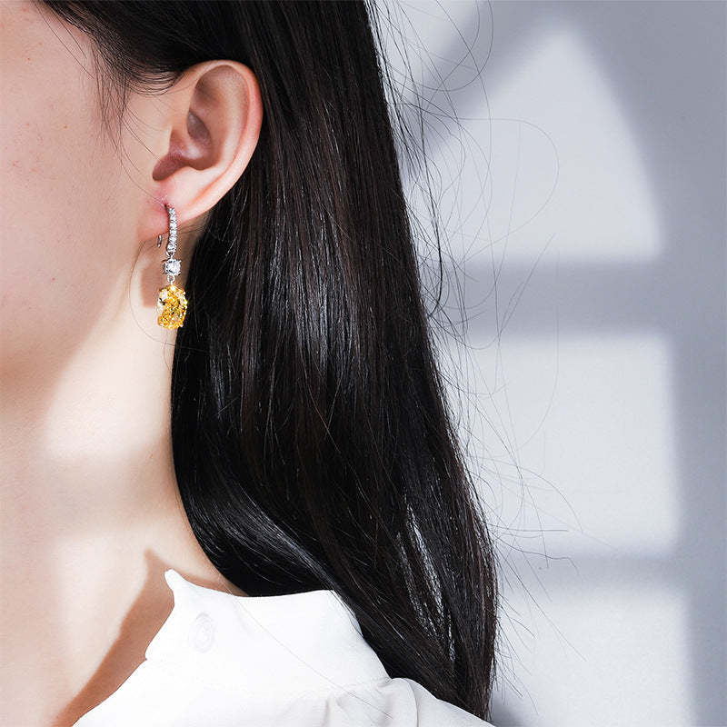 White - Pink - Yellow Classic Oval Shaped Moissanite Diamonds Elegant 18k White Gold Plated Drop Earrings | Mix Mix Style-Mix MIx Style