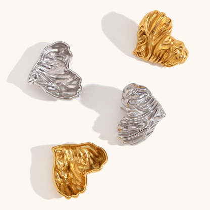 Heart Textured Classic Elegant Love 18k Vermeil/White Gold Plated  Retro Stud Earrings | Mix Mix Style-Mix MIx Style
