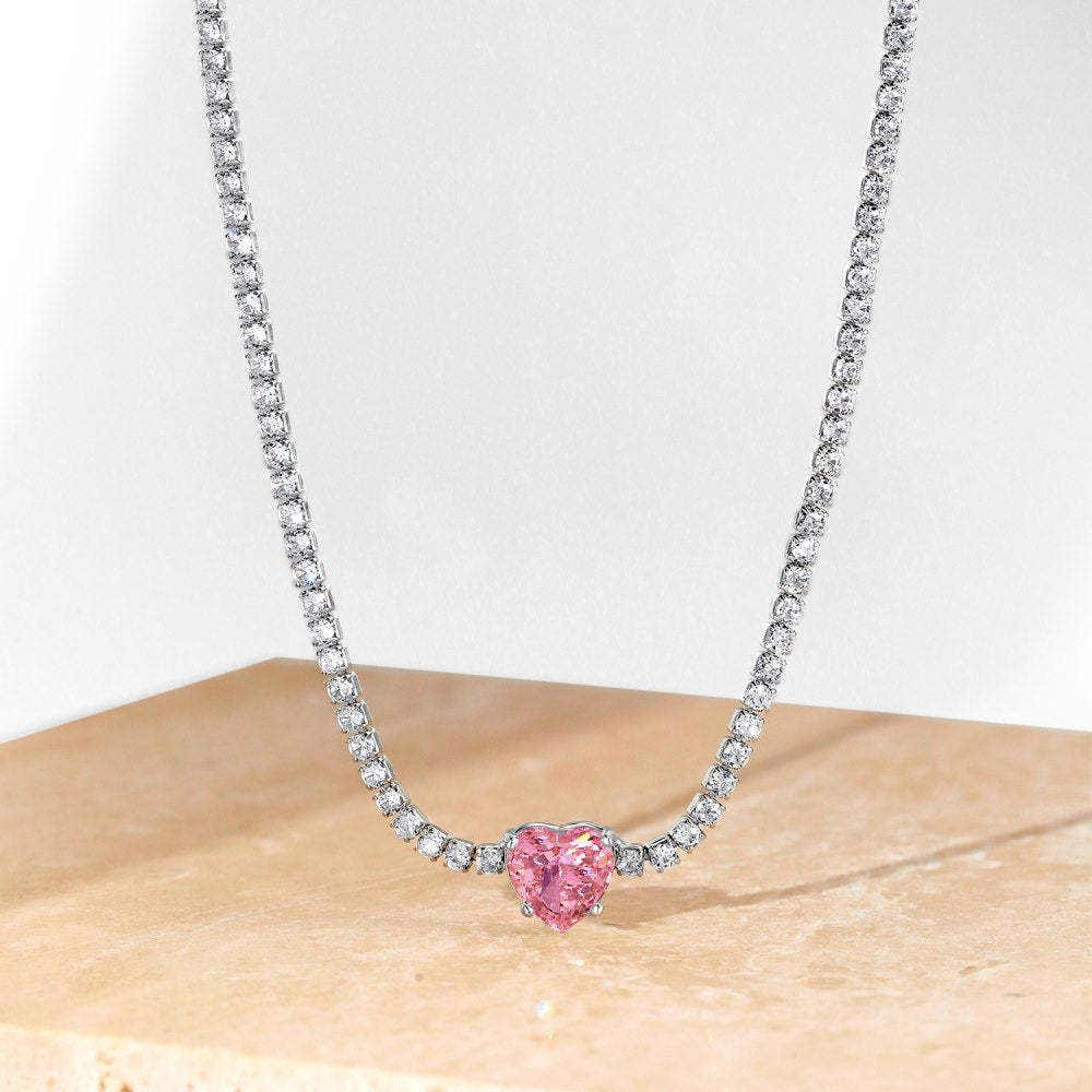 S925 sterling silver tennis necklace women's radiant chopped ice high carbon diamond zircon full diamond tennis chain clavicle neck necklace-Mix MIx Style
