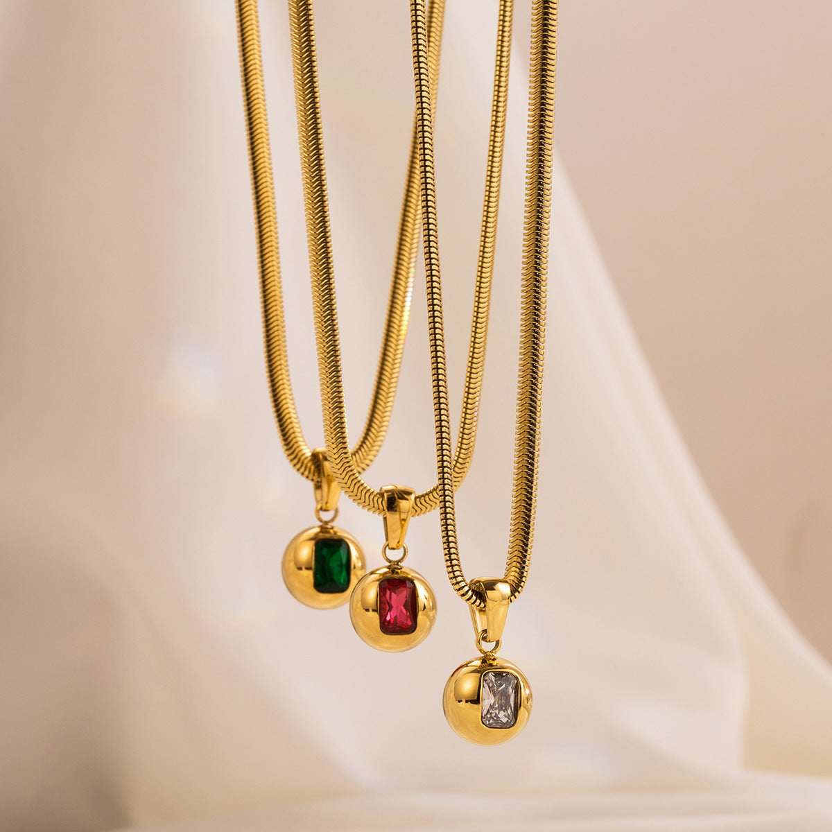 Golden Retro Classic Pendant Red Radiant Cut Diamond Elegant 18k Vermeil Gold Plated Necklace Jewelry | Mix Mix Style-Mix MIx Style