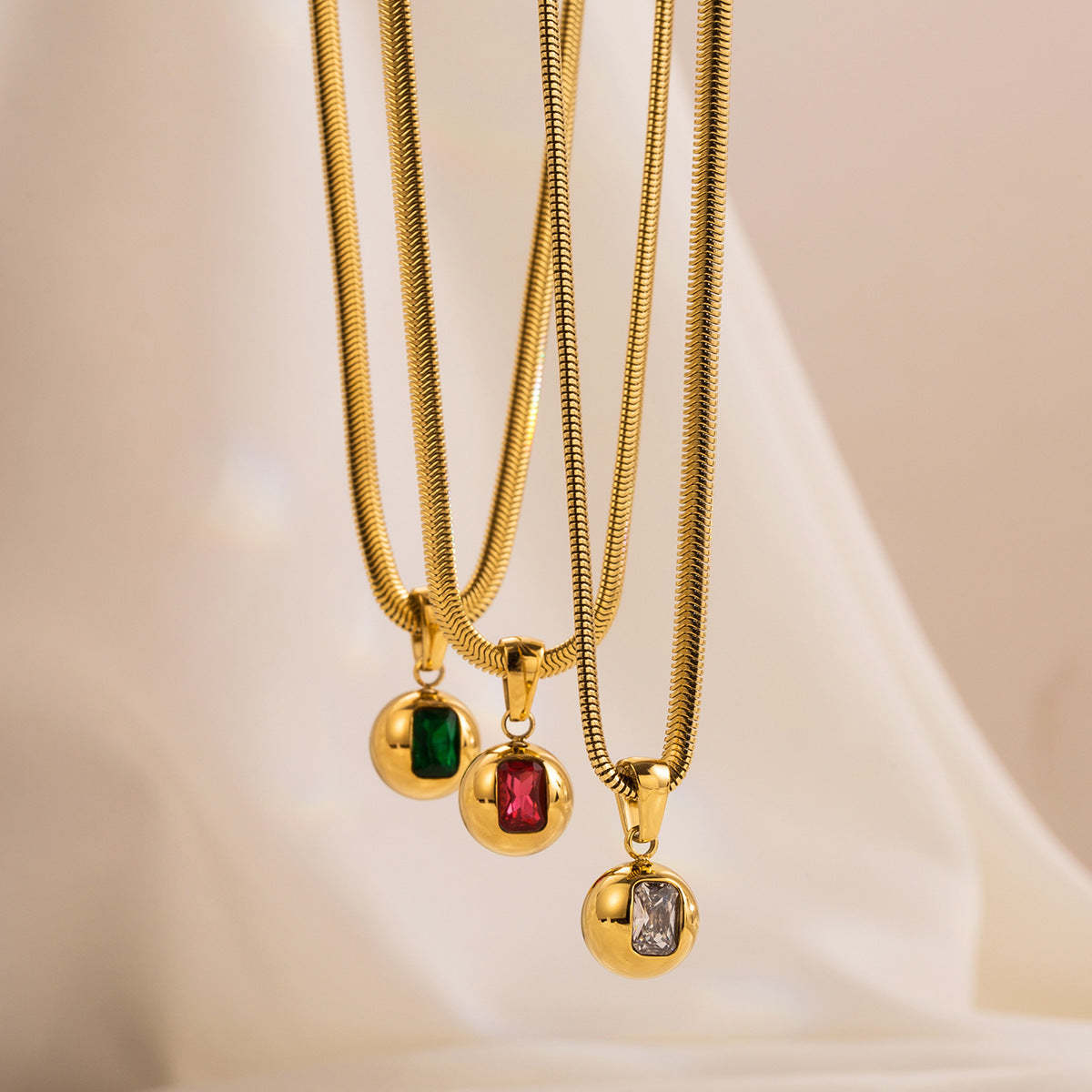 Golden Retro Classic Pendant Red Radiant Cut Diamond Elegant 18k Vermeil Gold Plated Necklace Jewelry | Mix Mix Style-Mix MIx Style