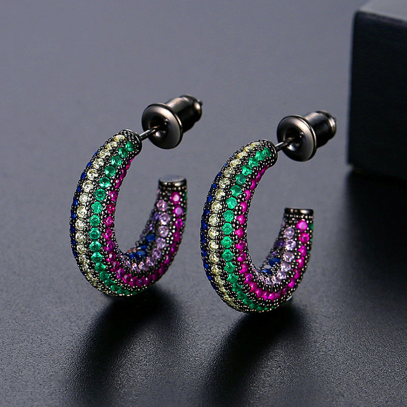 Multicolor Dazzling Moissanite Diamonds Luxury 18k White Gold Plated Vintage Retro Hoop Earrings | Mix Mix Style-Mix MIx Style