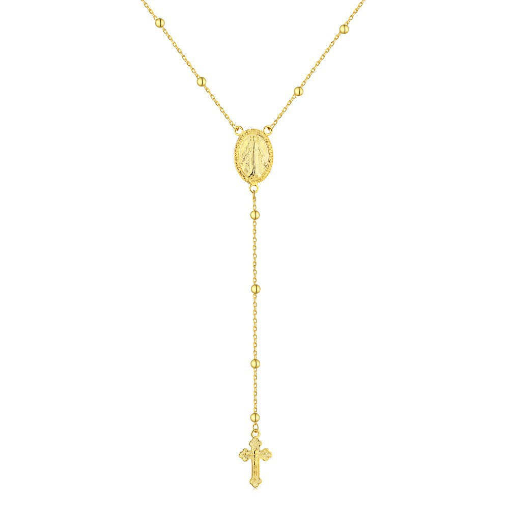 S925 sterling silver necklace female retro fashion simple personality Maria cross pendant long round bead clavicle chain-Mix MIx Style