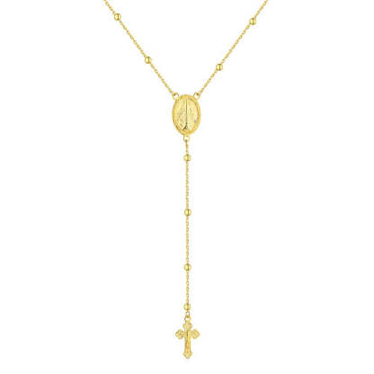 S925 sterling silver necklace female retro fashion simple personality Maria cross pendant long round bead clavicle chain-Mix MIx Style