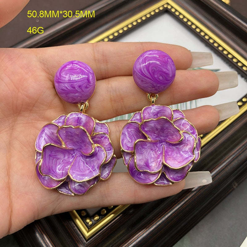 Purple Flowers Vintage Retro Diamonds Luxury 18k Vermeil Gold Plated Earrings & Brooch Jewelry Set | Mix Mix Style-Mix MIx Style